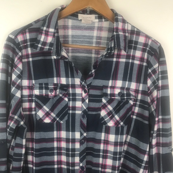 Passport Tops - PASSPORT Plaid Lightweight Flannel Shirt Blouse